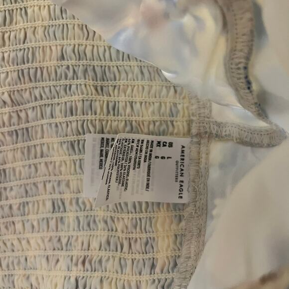 American Eagle Blue Floral Cinched Short Sleeve Tie Busty Crop Top Size Large - Picture 5 of 7